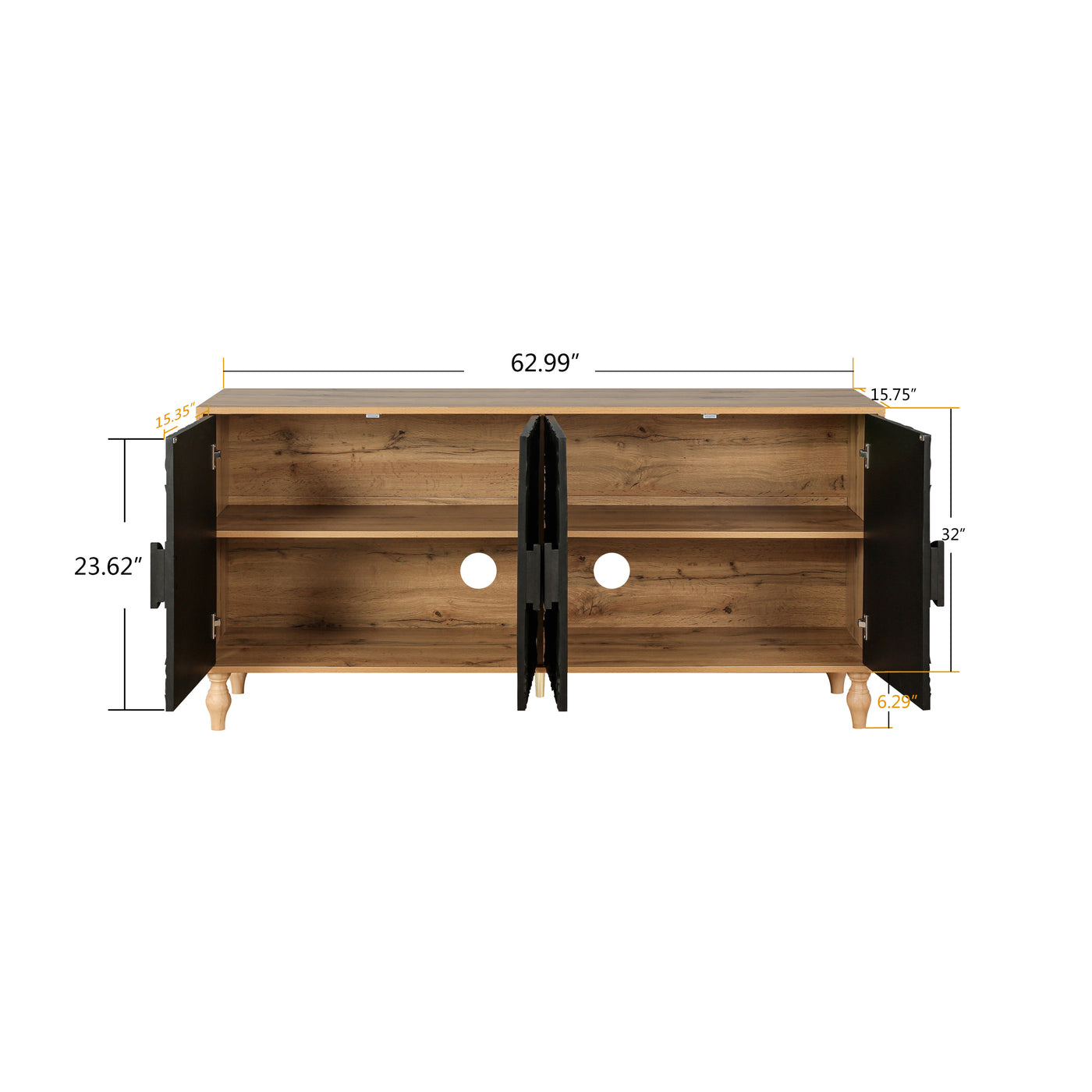 Finian Large Faceted Carved 4-Door Cabinet in Vintage Black & Natural