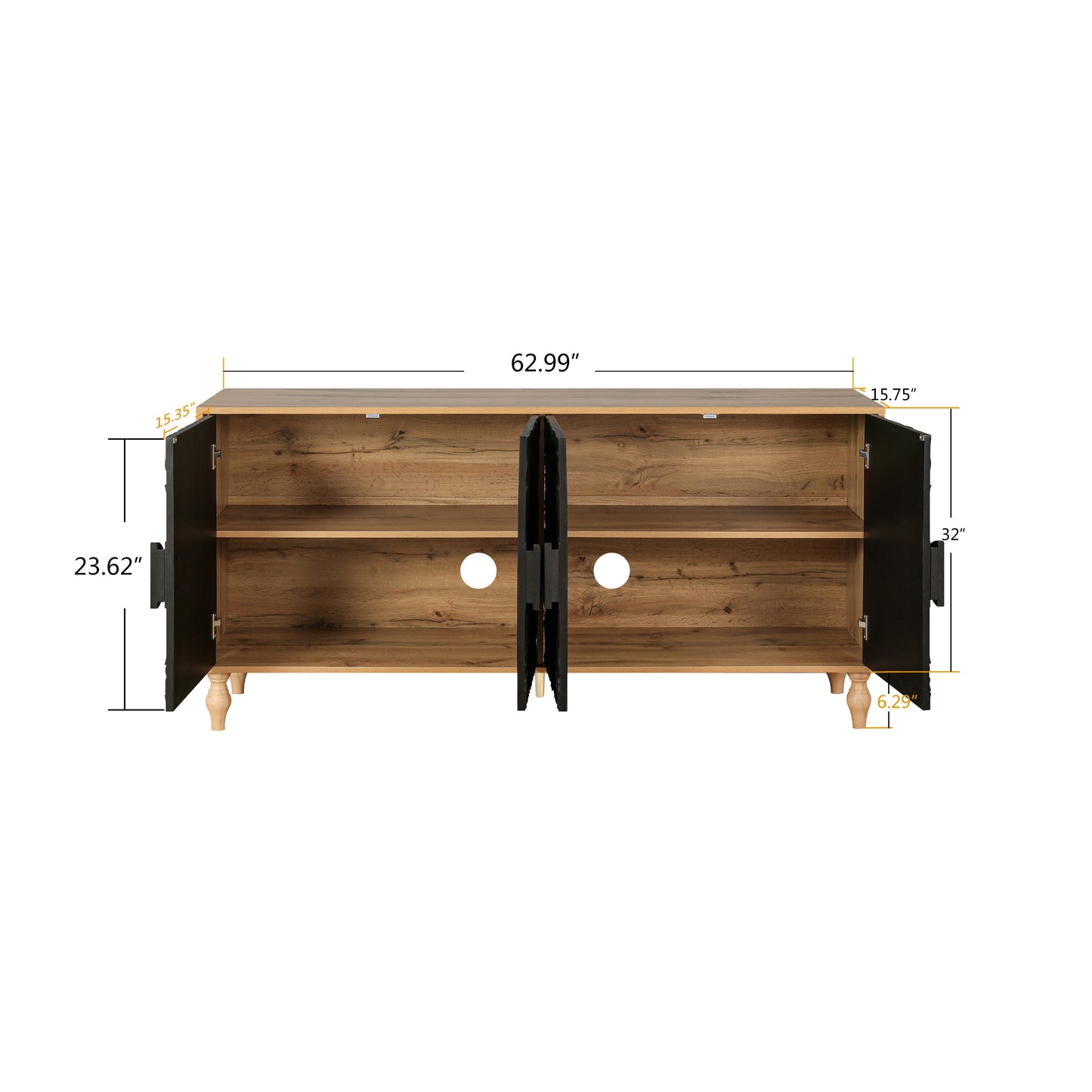 Finian Large Faceted Carved 4-Door Cabinet in Vintage Black & Natural