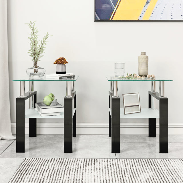 Melo Modern Glass Top Side Tables (Set of 2)