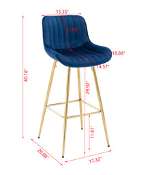 Ednita 30" Velvet Bar Stool with Gold Legs - Blue