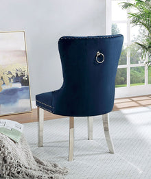 Emma Velvet Wingback Chairs with Mirrored Silver Legs (Set of 2), Blue