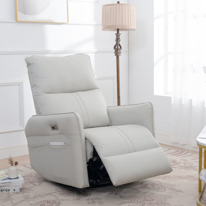 Garnet 270° PU Leather Power Swivel Rocker Recliner Chair, Gray