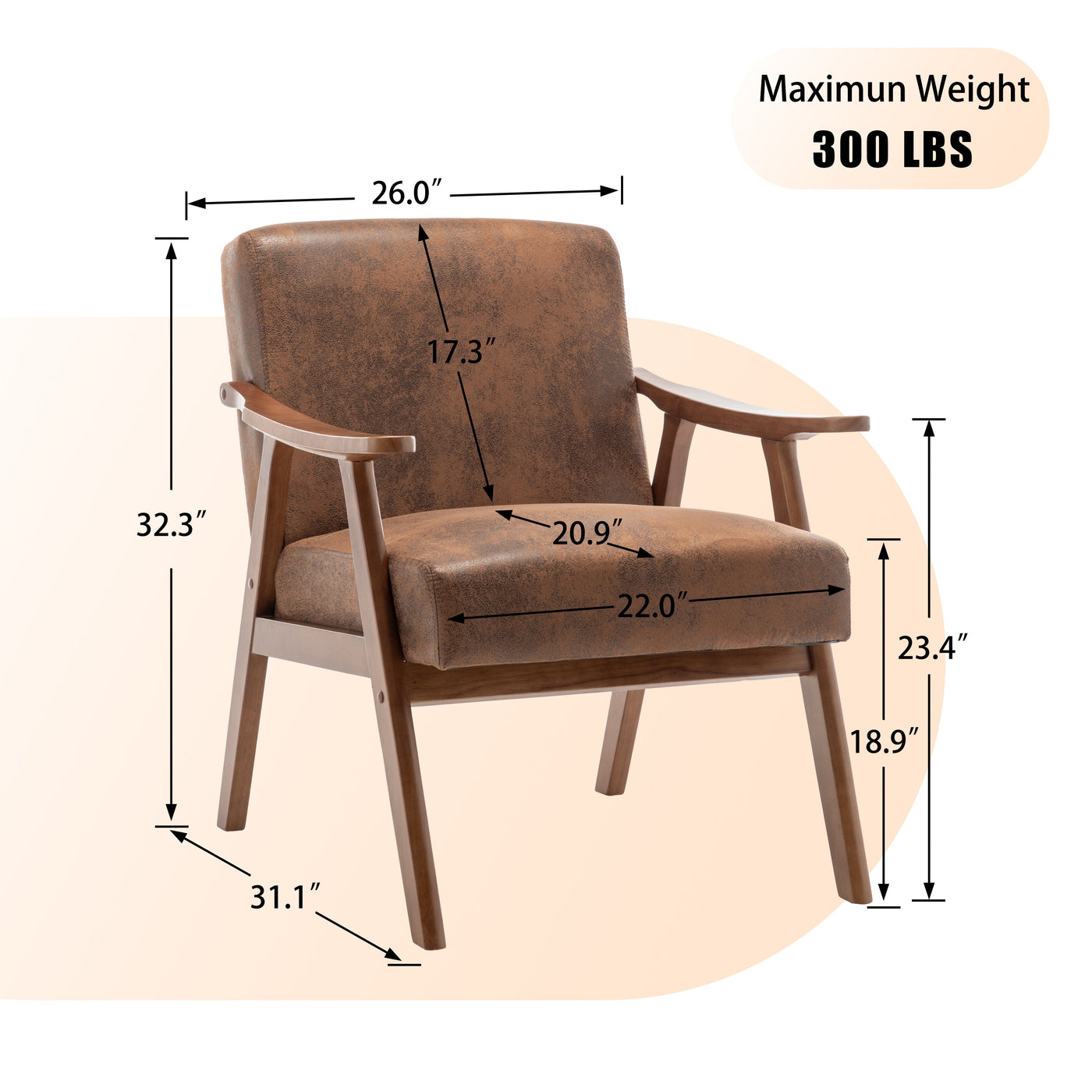 Lyraea Mid-Century Modern Brown Fabric Wingback Accent Chair