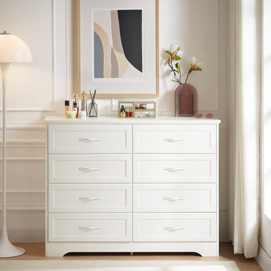 Carla Modern 6-Drawer Dresser with Silver Handles, White