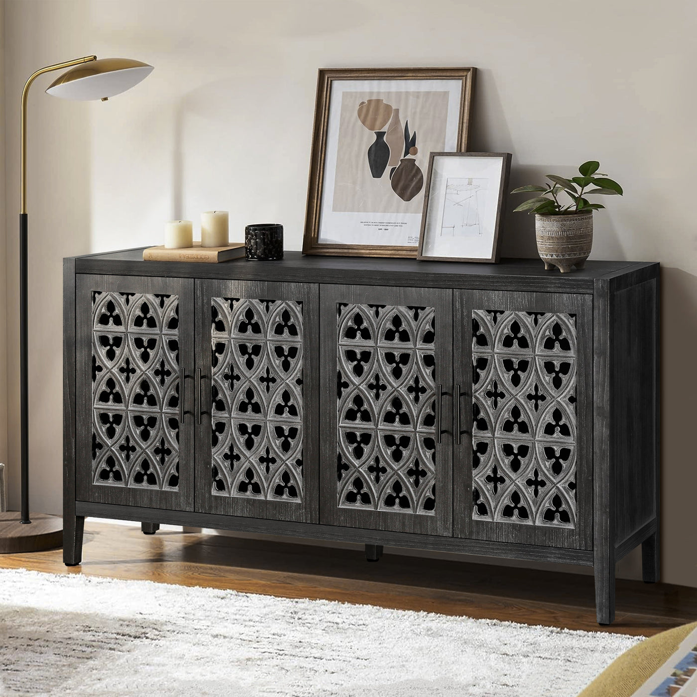 Hollis Hollow Door Antique Cabinet, Antique Black