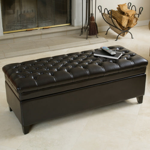 Juliana Espresso PU Leather Tufted Storage Ottoman