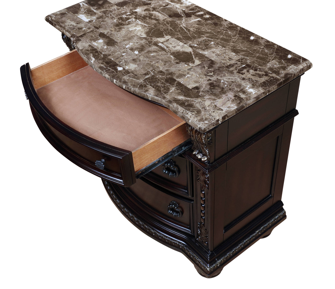 Emily Traditional Solid Wood 3-Drawer Marble Topped Nightstand