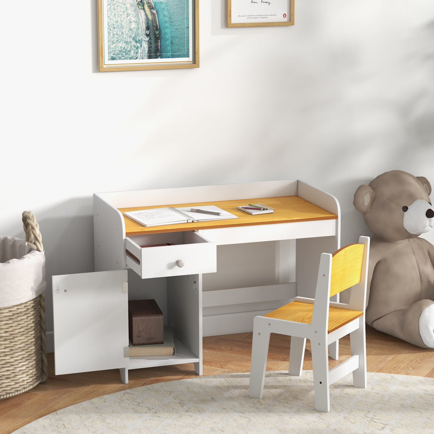 Linden White Kids Desk & Chair Set – 2-Piece Study Station