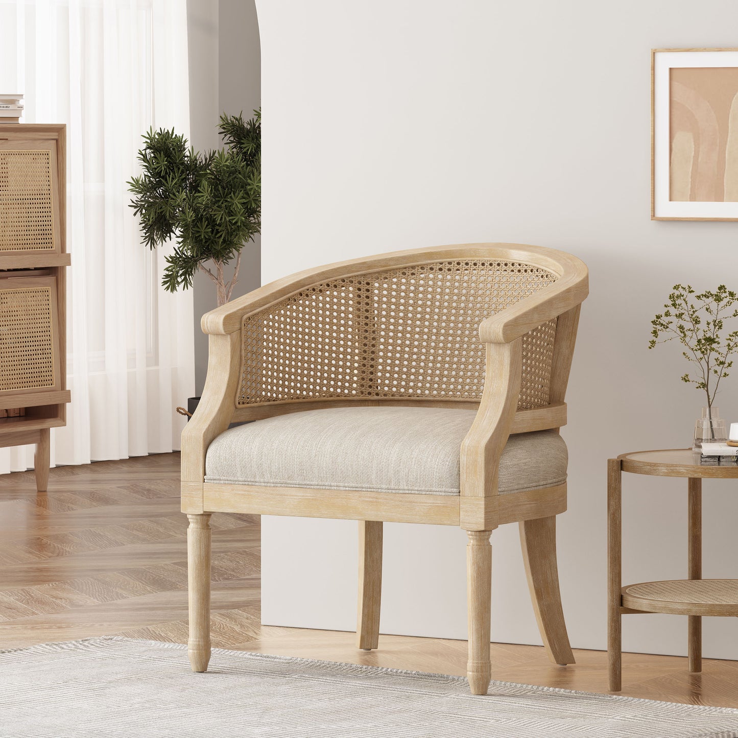 Winifred French Country Cane Back Accent Chair – Natural