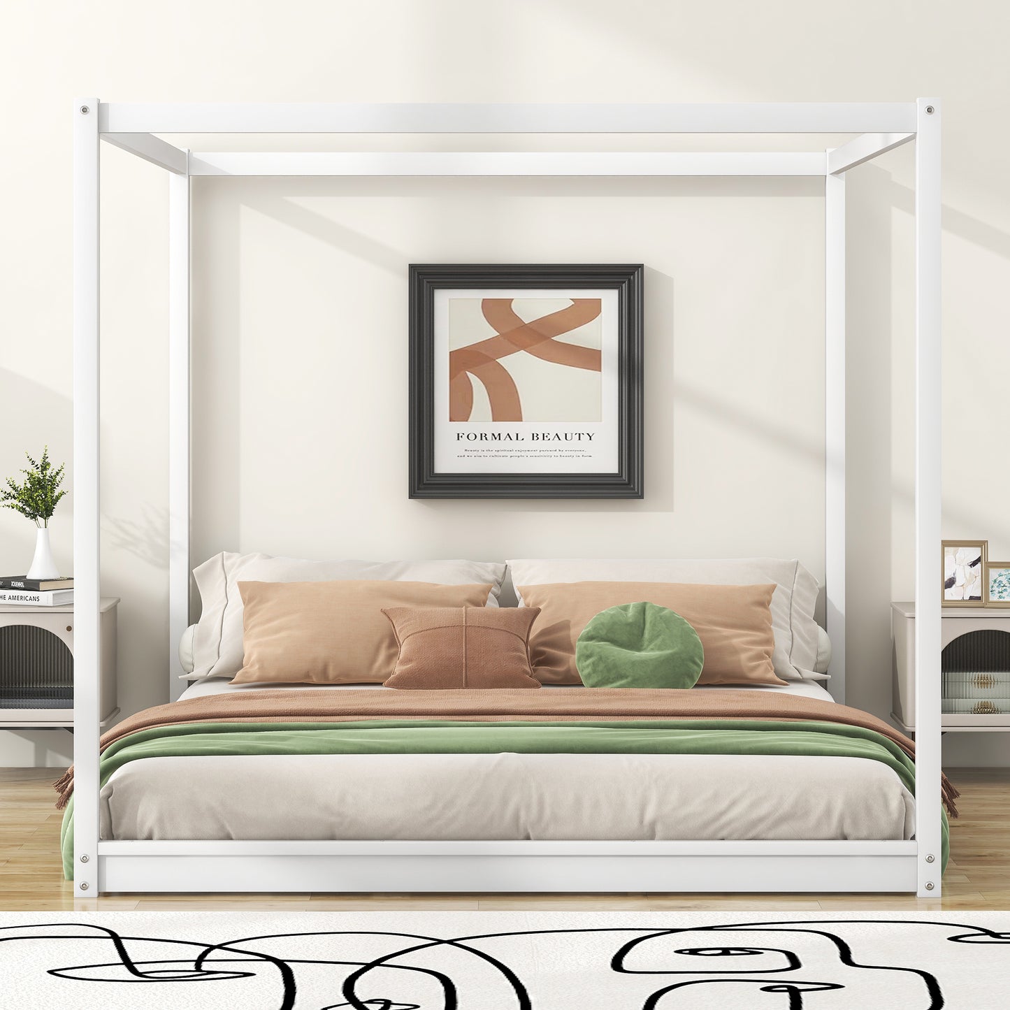Beatrix King Size Canopy Platform Bed with Support Legs, White