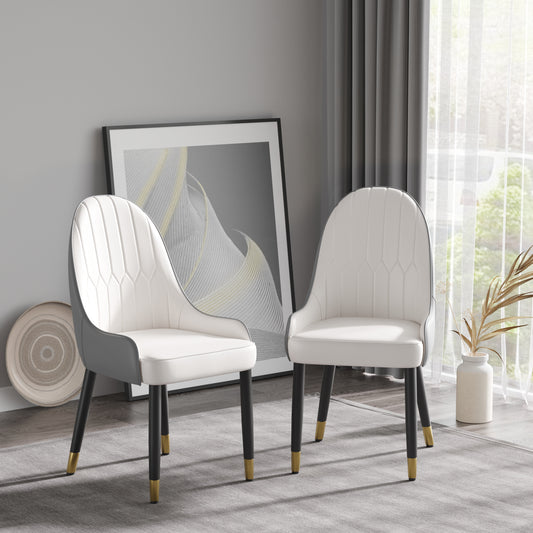 Appleton PU Leather Dining Side Chairs with Gold Tipped Legs (Set of 2) White & Gray