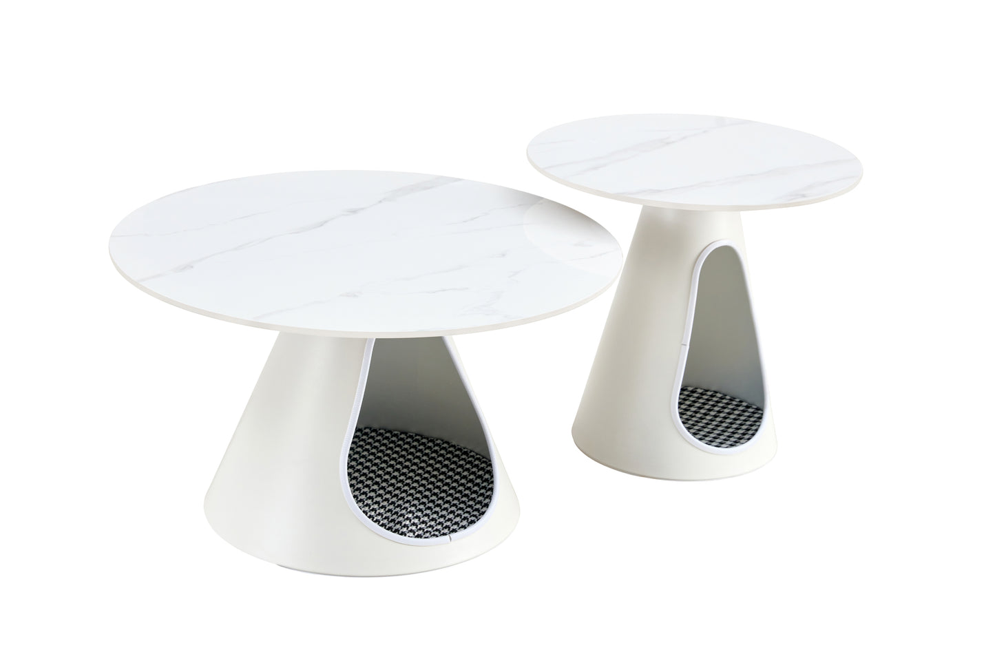 Misty Modern Faux Marble Top & Steel Coffee Tables, White