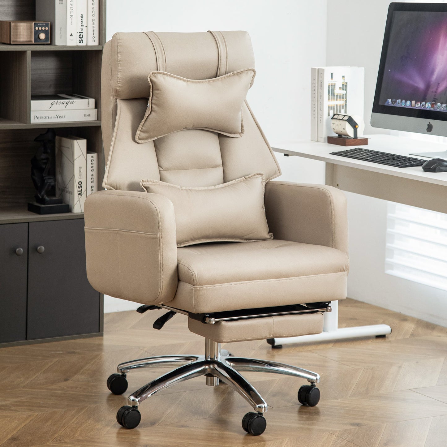 Laughton Tech Leather Ergonomic Office Chair, Beige
