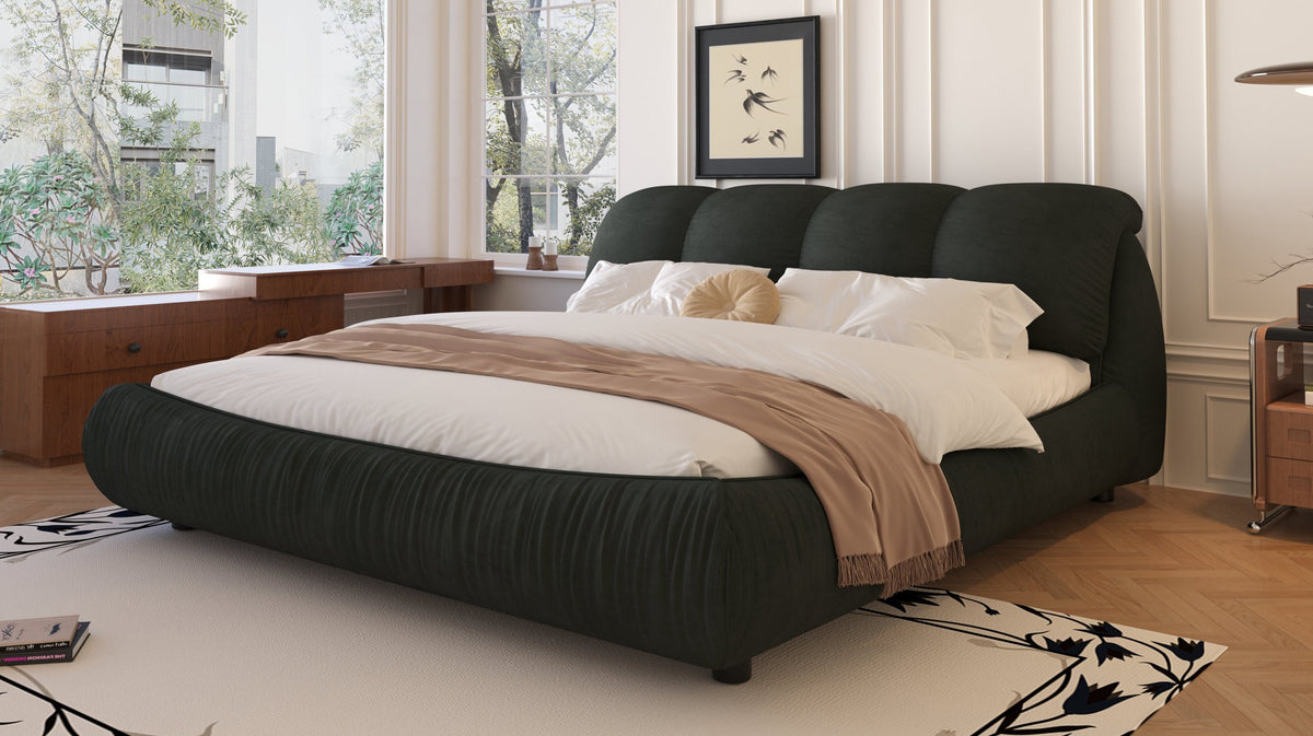 Calista King Platform Bed with Oversize Padded Headboard, Black
