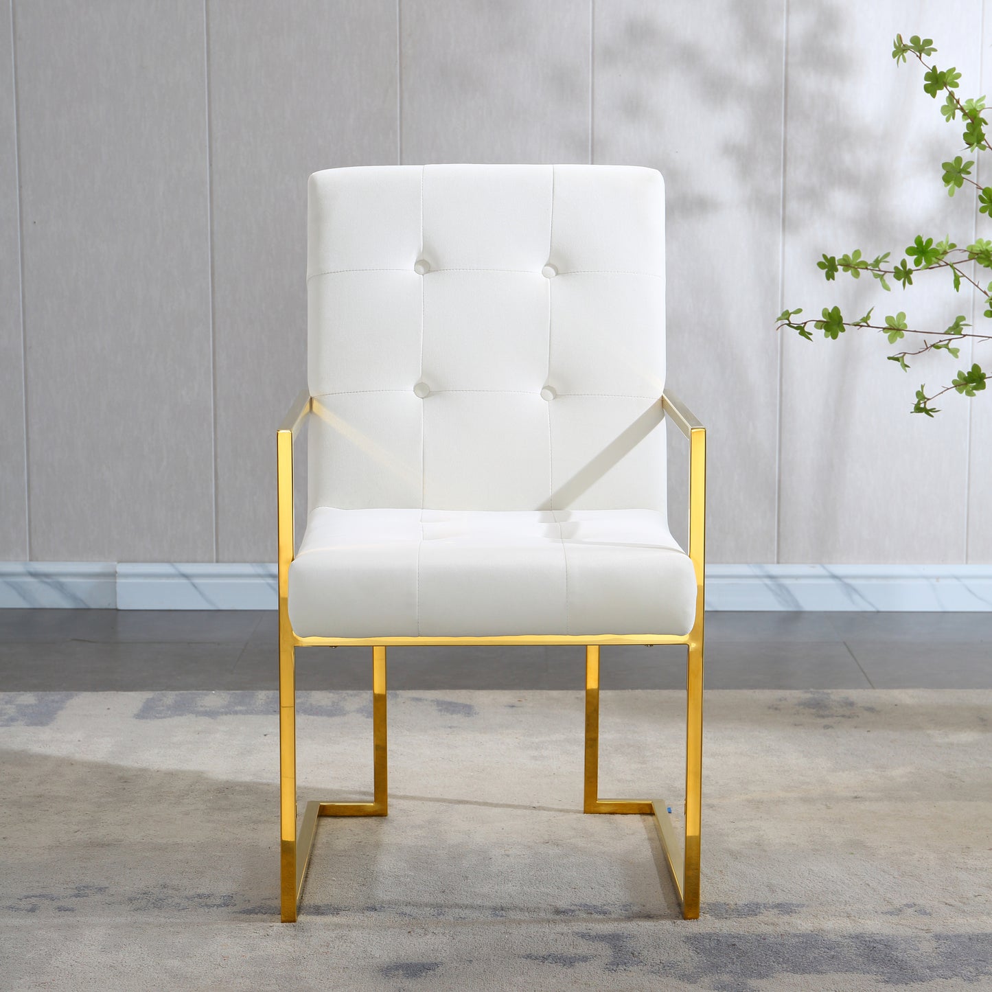 Brax Modern Velvet Arm Chair with Gold Frame - White