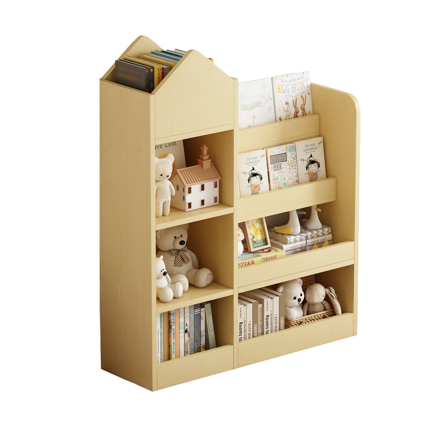Wooden Toy & Book Organizer with Adjustable Shelf, Yellow
