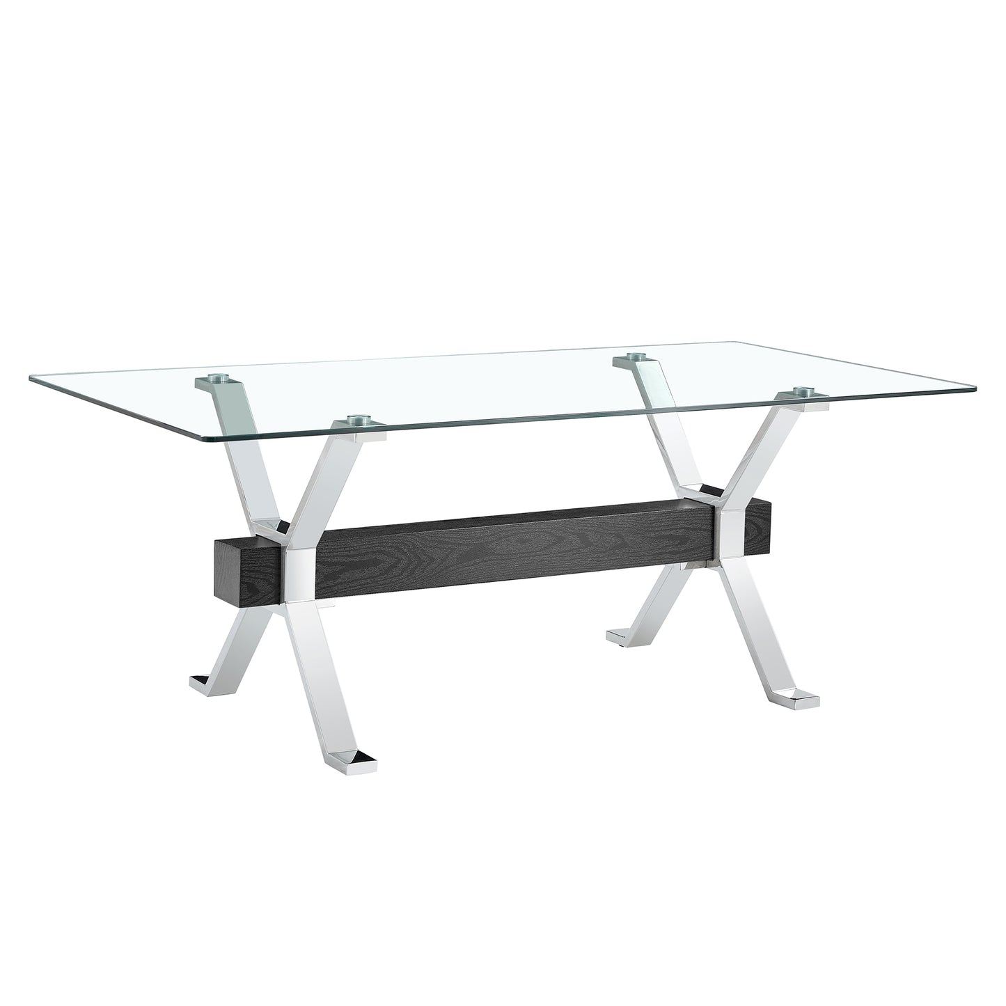 Oversher Modern Tempered Glass Dining Table with Crossbar & Silver Legs