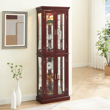Harriet Transitional Wooden Curio Cabinet with Mirrored Back Panel, Cherry