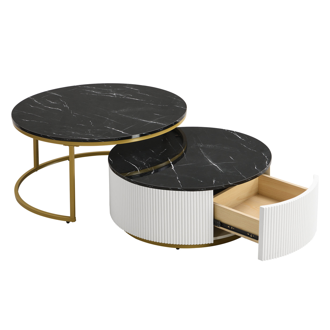 Liora Modern Nesting Coffee Table in White Black & Gold