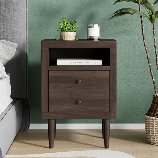 Priscilla Mid-Century Modern 2-Drawer Nightstand - Walnut