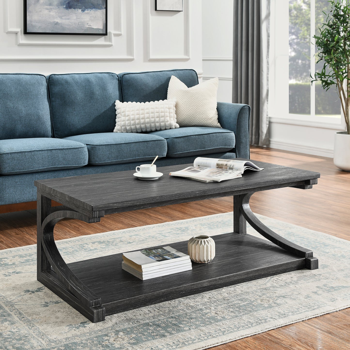 Cassian Unique Solid Wood Coffee Table, Black