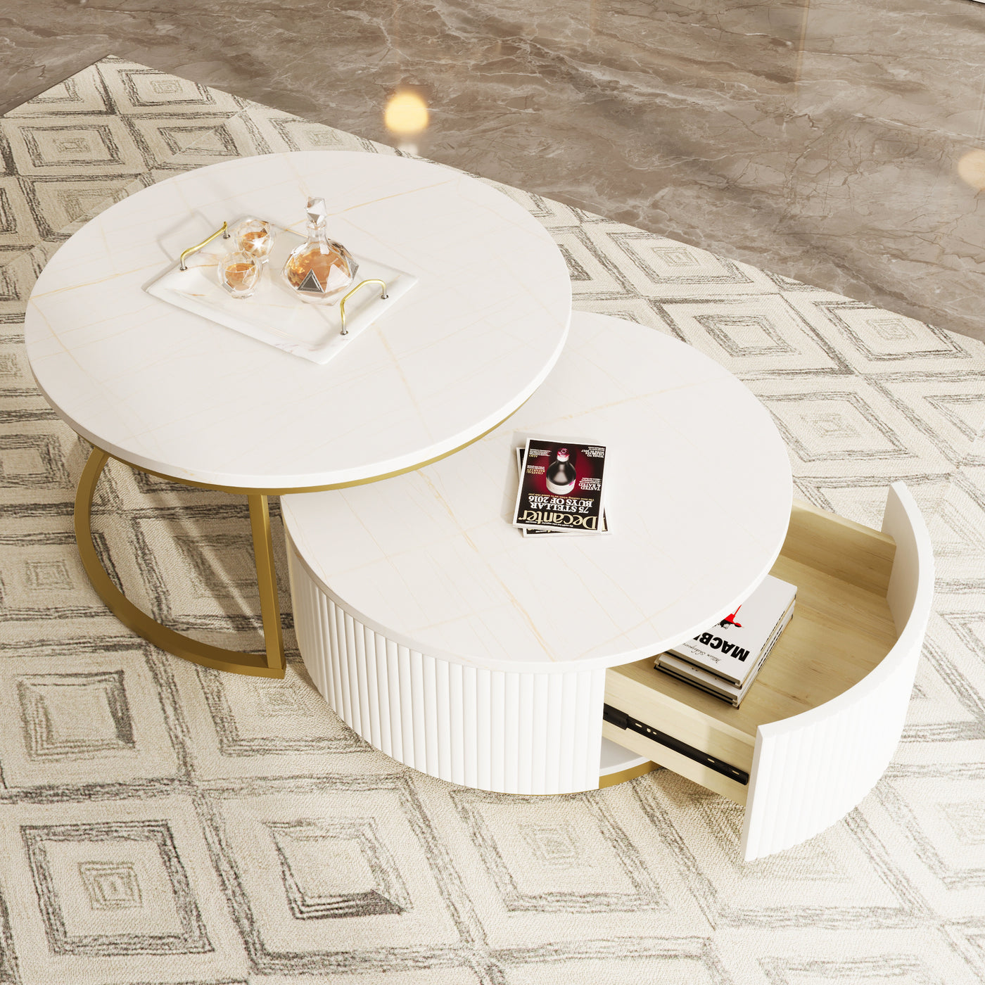 Liora Modern Nesting Coffee Table in White & Gold