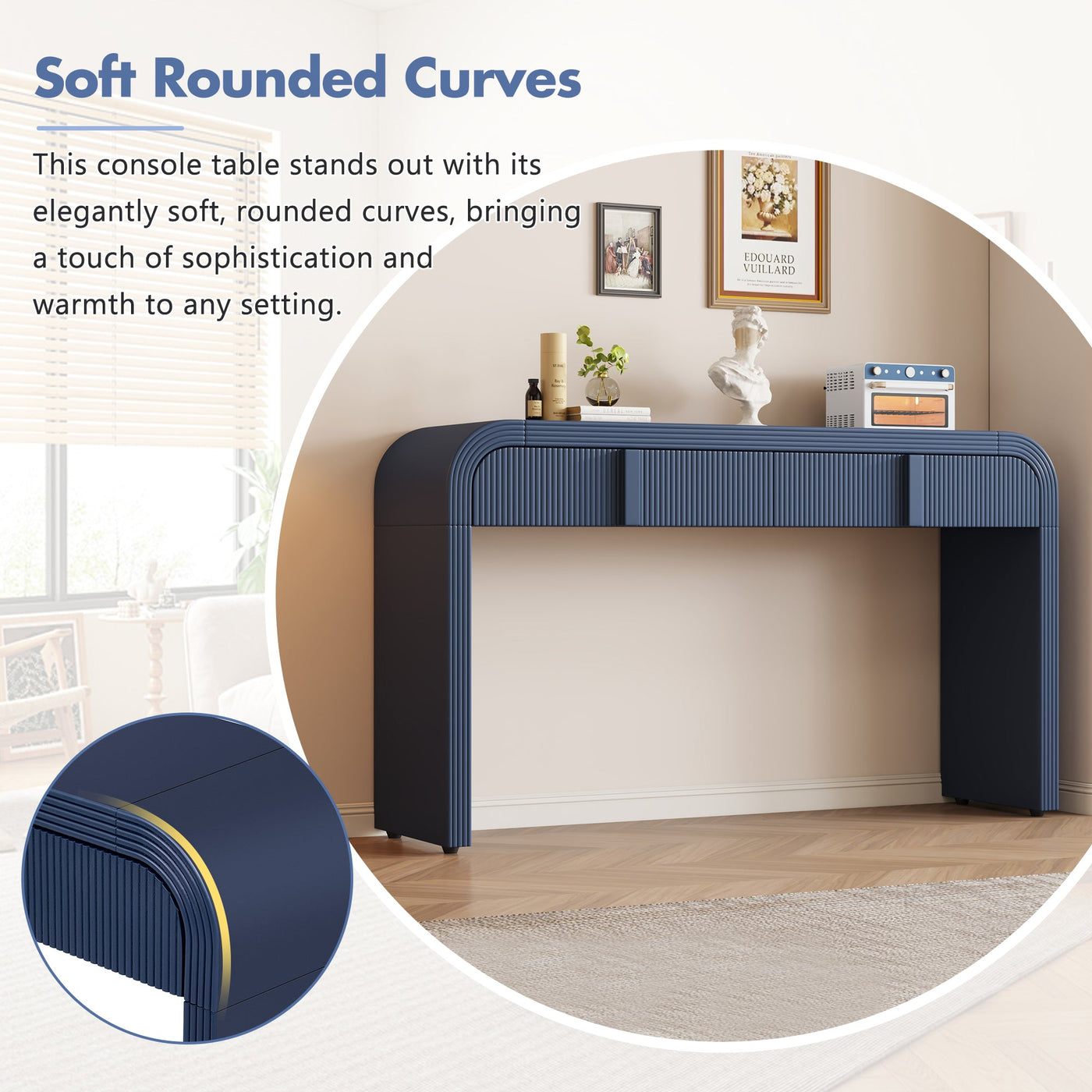 Briseis Modern Rounded Silhouette 2-Drawer Console Table, Navy