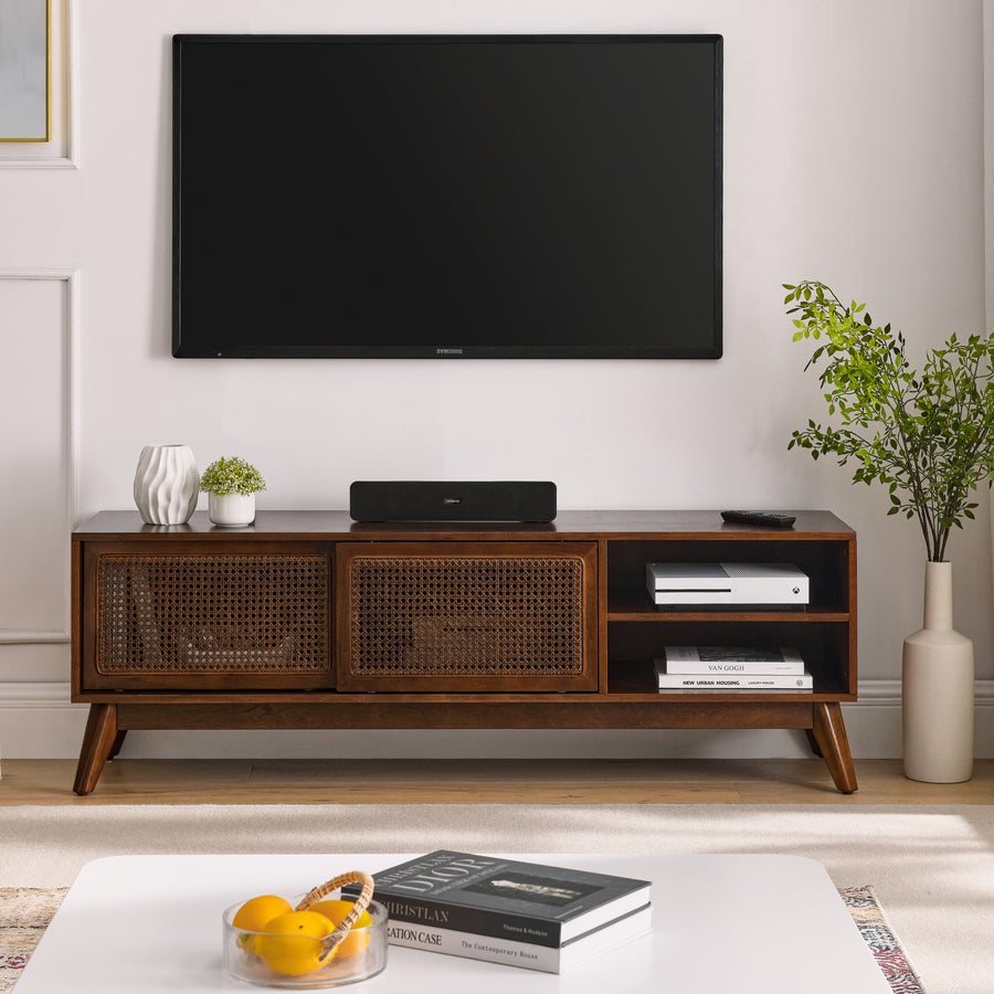 Barker 59 Inch Mid Century Modern Rattan TV Stand - Brown