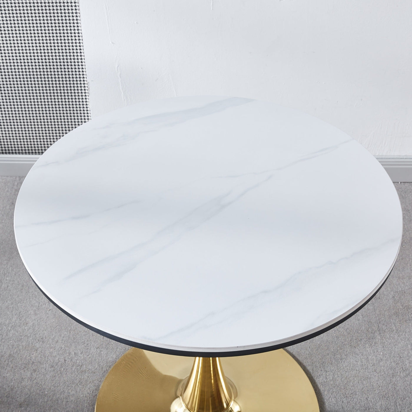 31.5"GOLDEN AND WHITE Tulip Table Mid-century Dining Table for 2-4 people With Round Mdf Table Top, Pedestal Dining Table, End Table Leisure Coffee Table,ceramic and MDF top