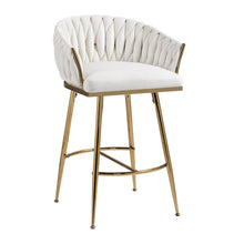 Elegant Velvet 26'' Counter Height Bar Stool with Hand-Wave Back and Golden Chrome Base Set of 2 Beige
