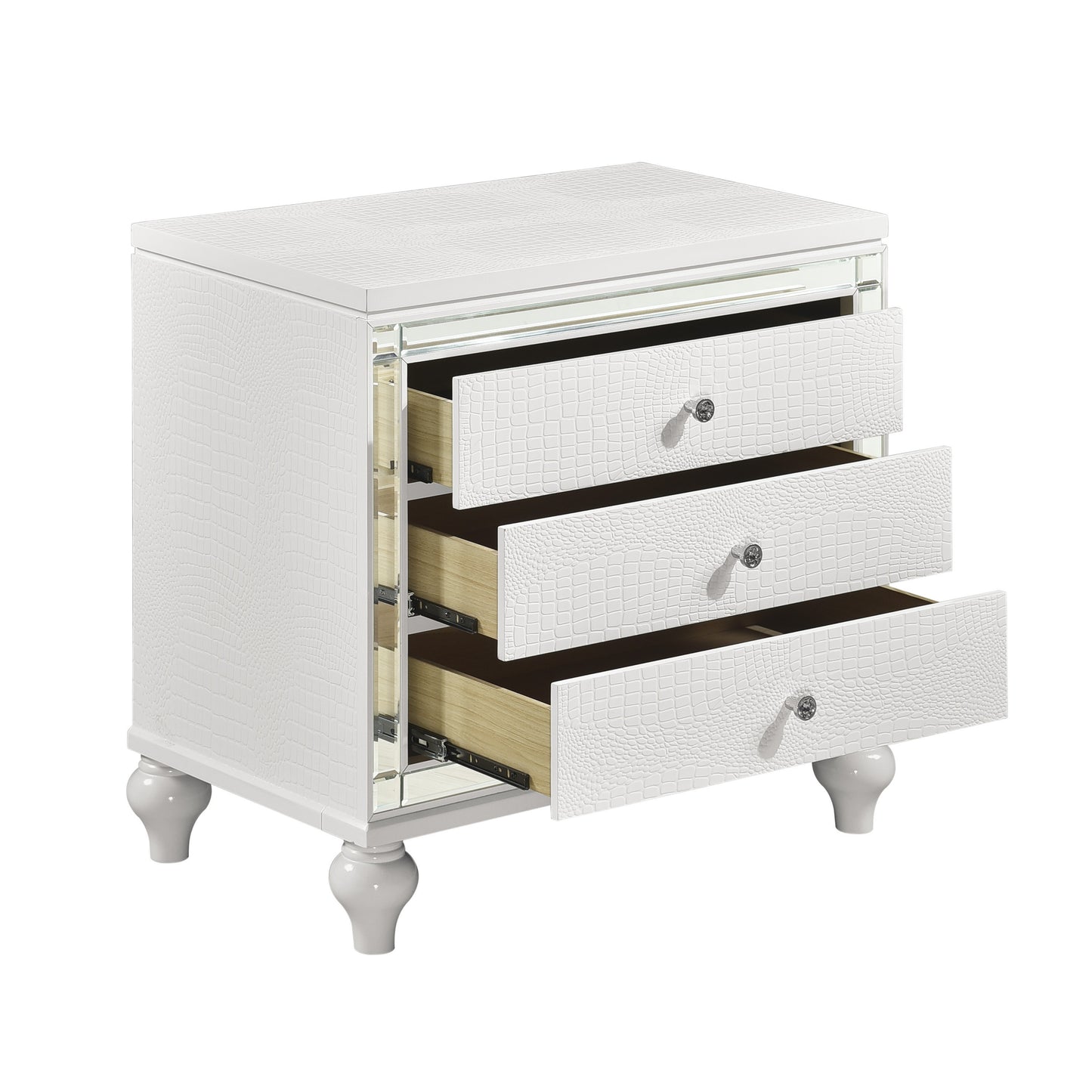 Mika Modern Faux Alligator Embossed White Nightstand