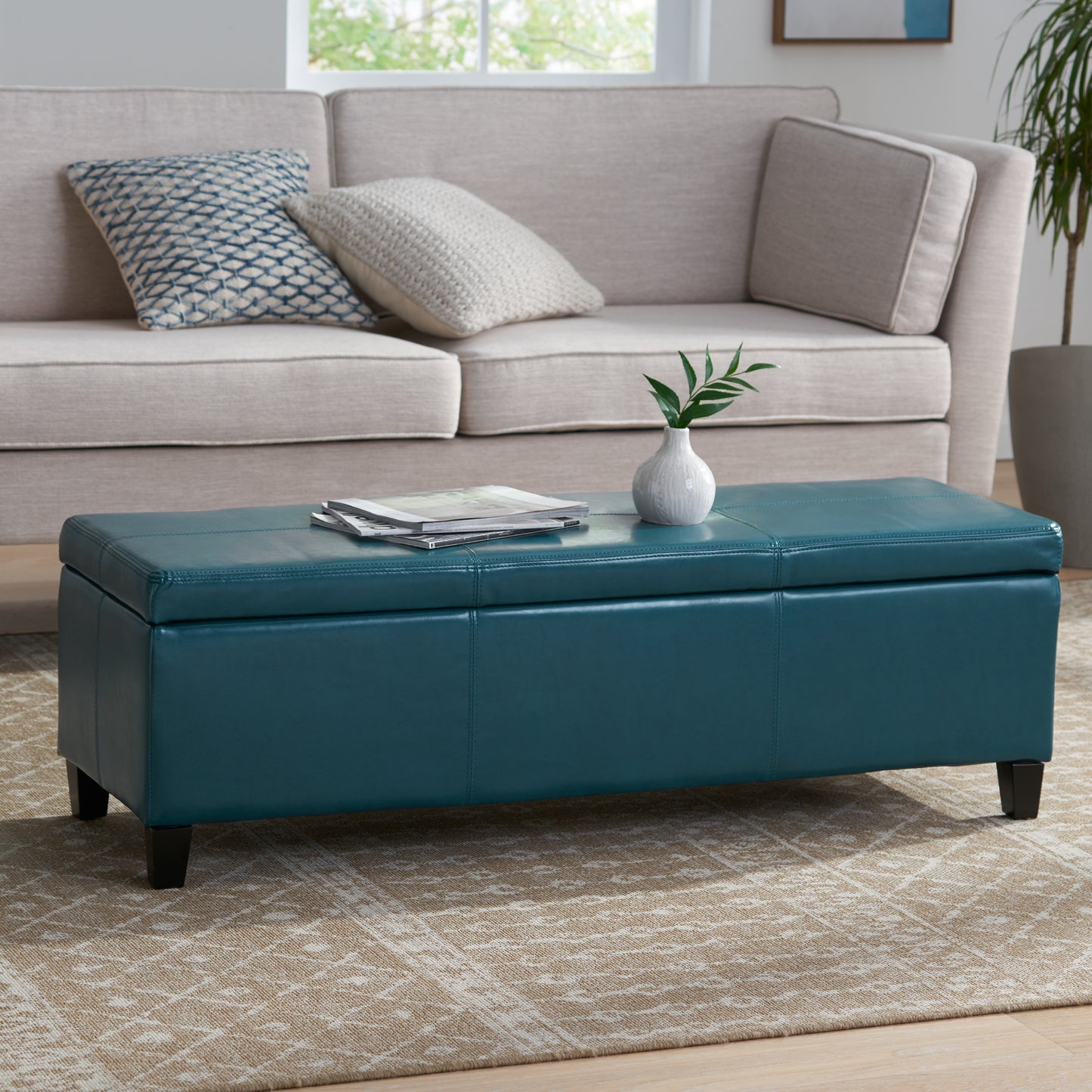Glouster PU Leather Storage Ottoman, Teal