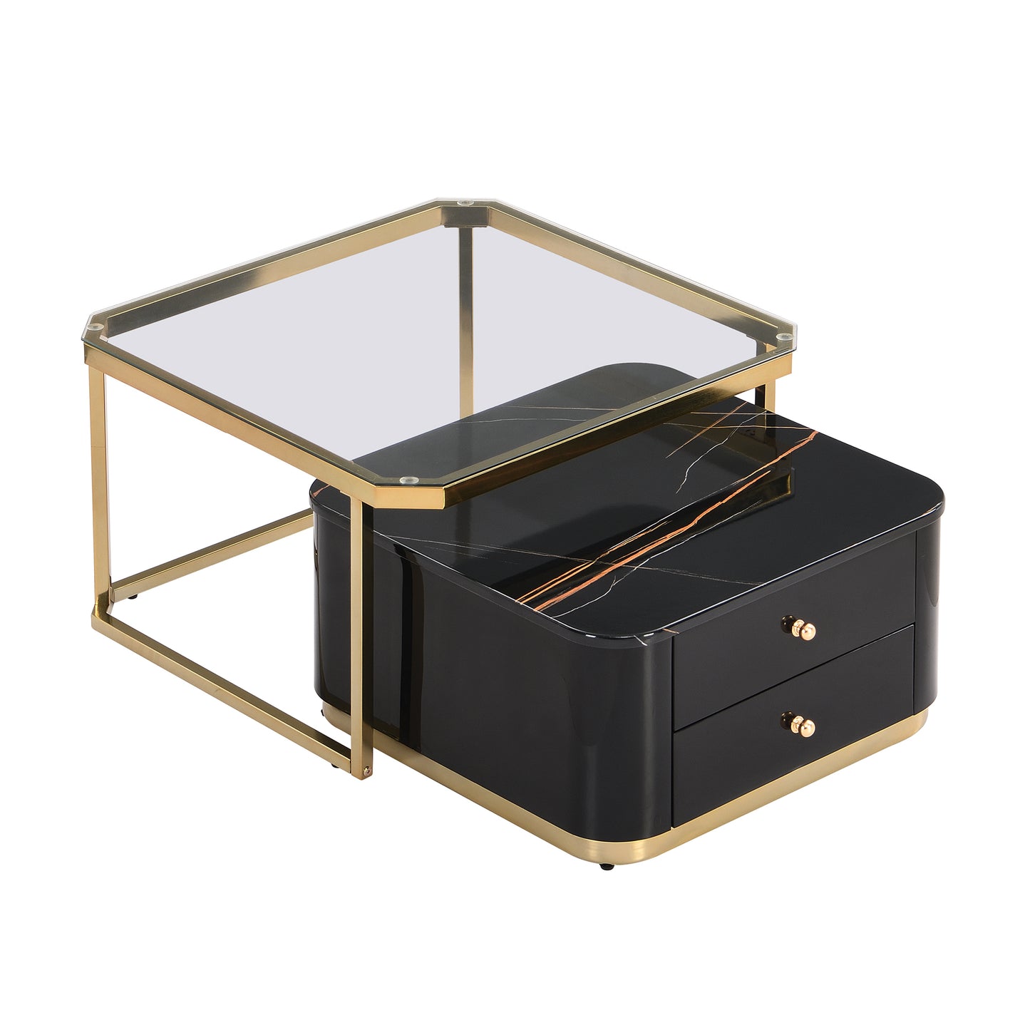 Saphira Modern High Gloss Nesting Tables - Black & Gold