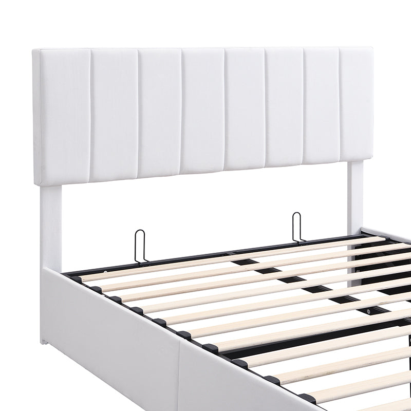 Destiny Queen size Upholstered Platform bed with a Hydraulic Storage System - White