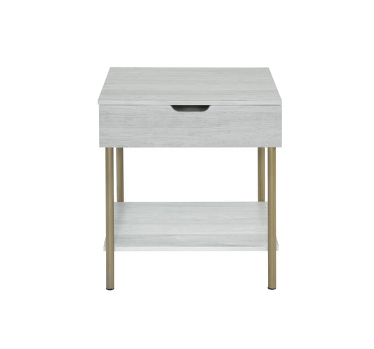 Whitman Modern Side Table with Drawer & Storage Shelf – White