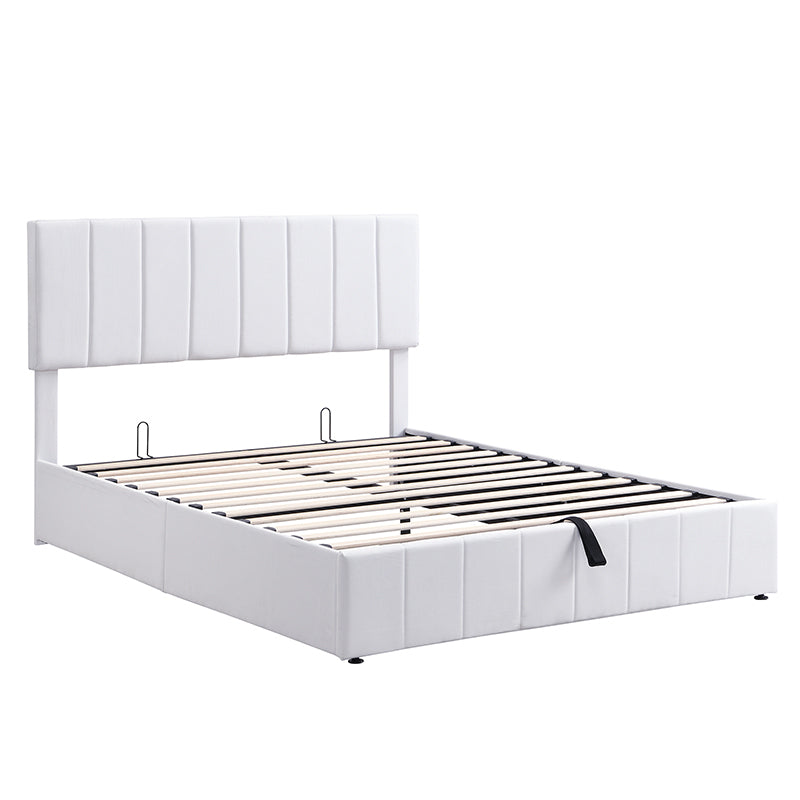 Destiny Queen size Upholstered Platform bed with a Hydraulic Storage System - White