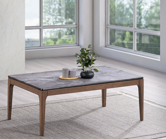 Bevis Engineered Stone Top & Walnut Finish Rectangular Coffee Table