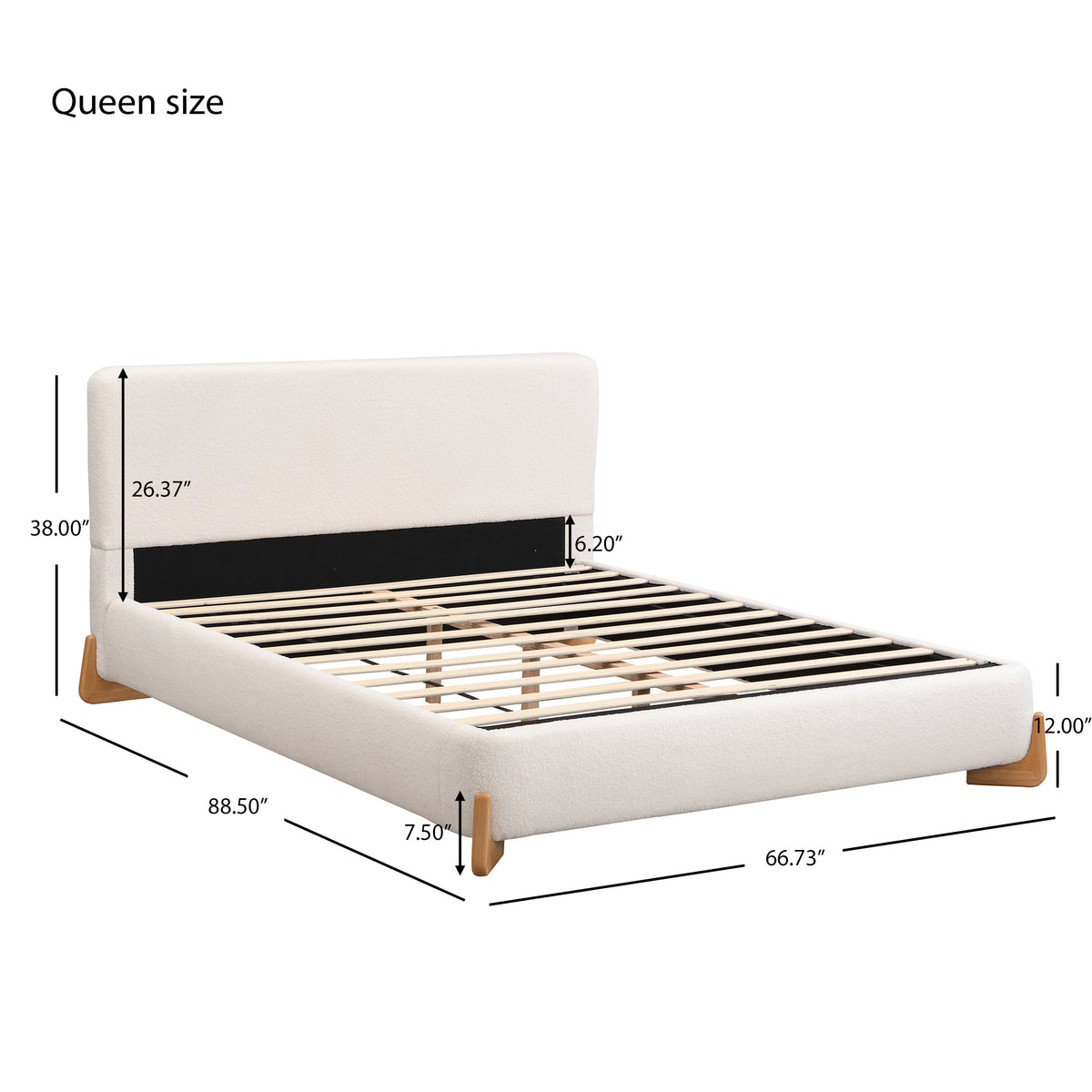 Salem Modern Boucle Upholstered Queen Platform Bed, White