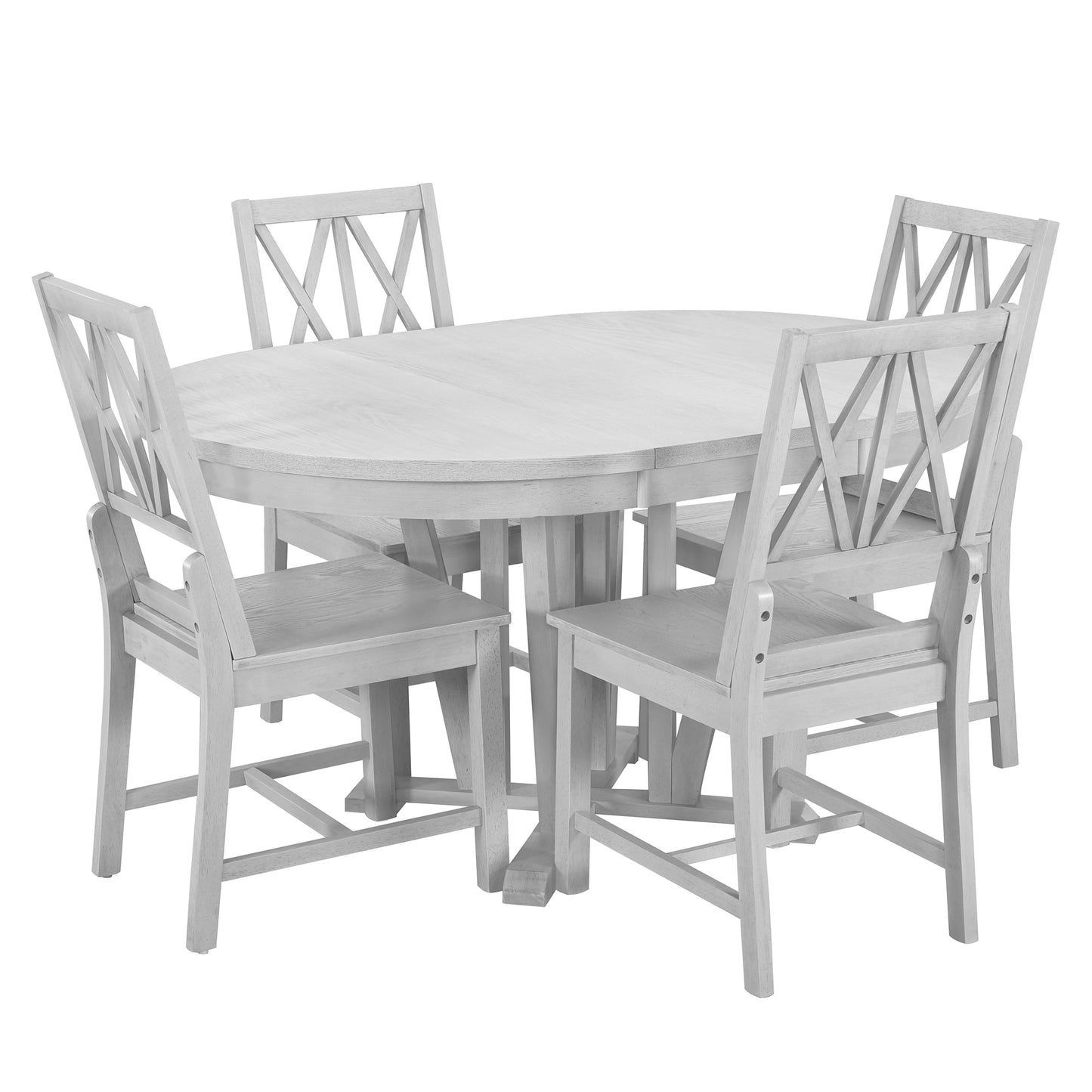 Harper Rustic 5-Piece Extendable Dining Table Set, Light Gray