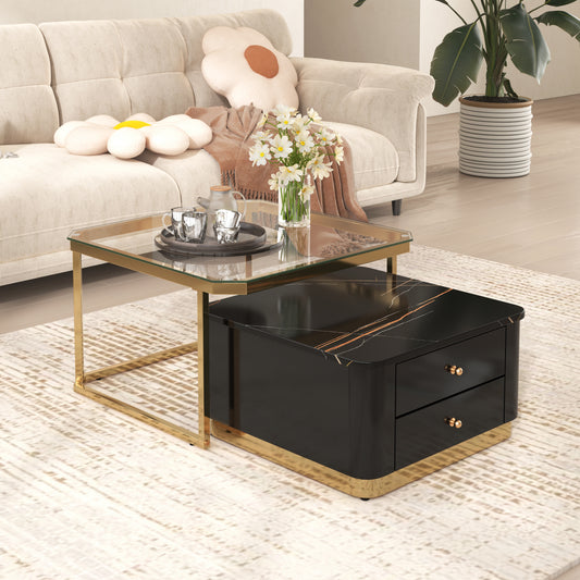 Saphira Modern High Gloss Nesting Tables - Black & Gold