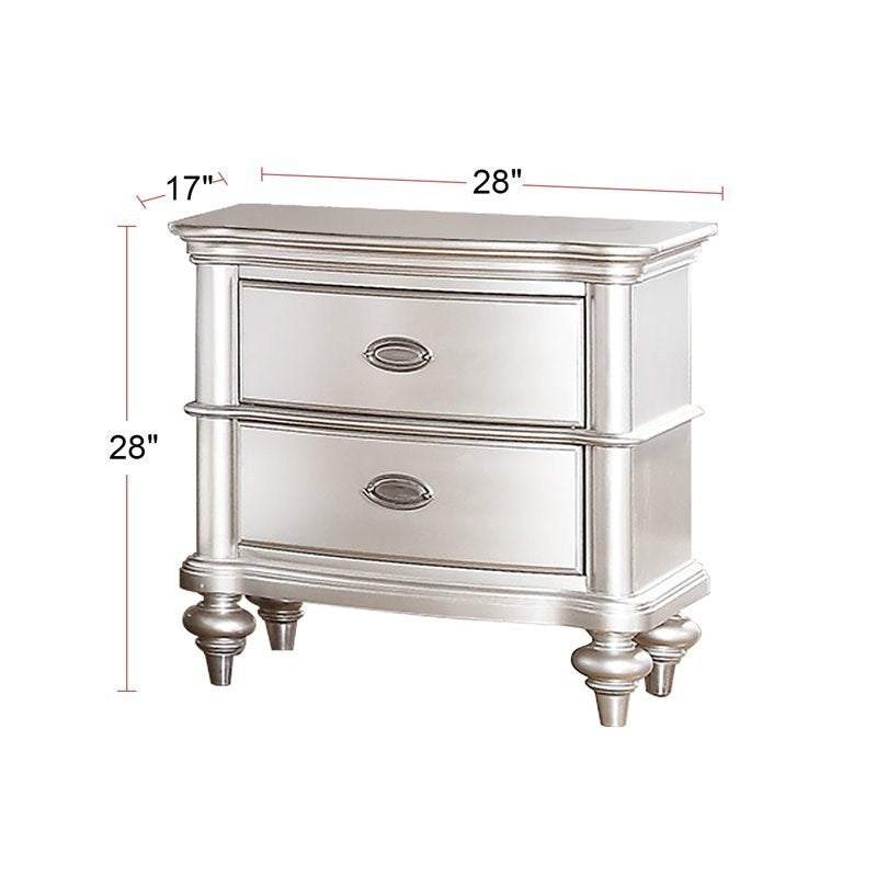 Sharron Elegant Antique Silver Finish Nightstand with Turned Feet