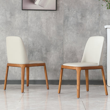 Perrin Modern PU Leather Dining Chairs with Solid Wood Legs, Light Gray