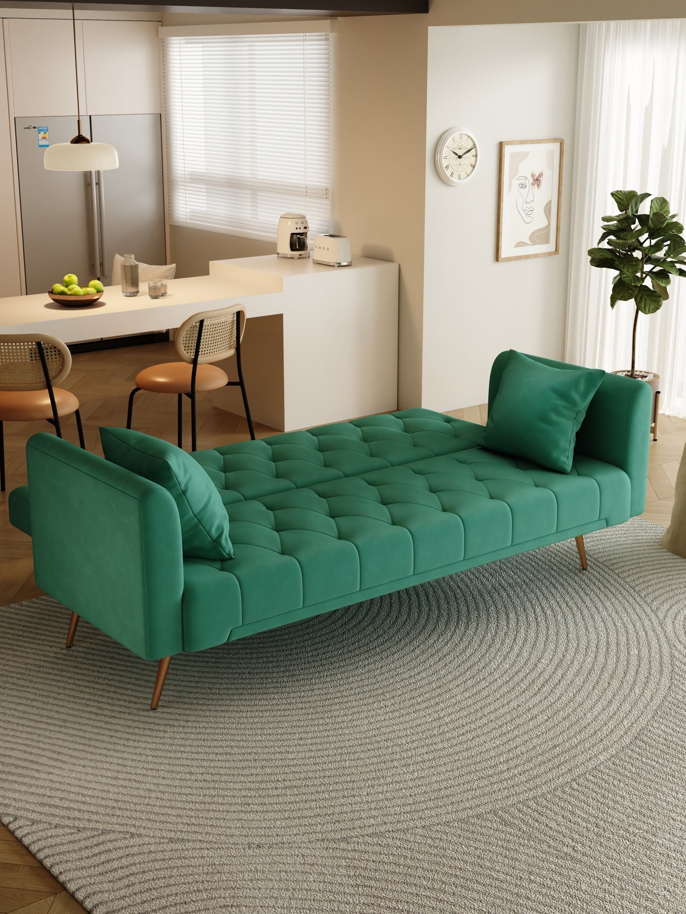 Abigail 71" Velvet Convertible Sofa Bed - Green