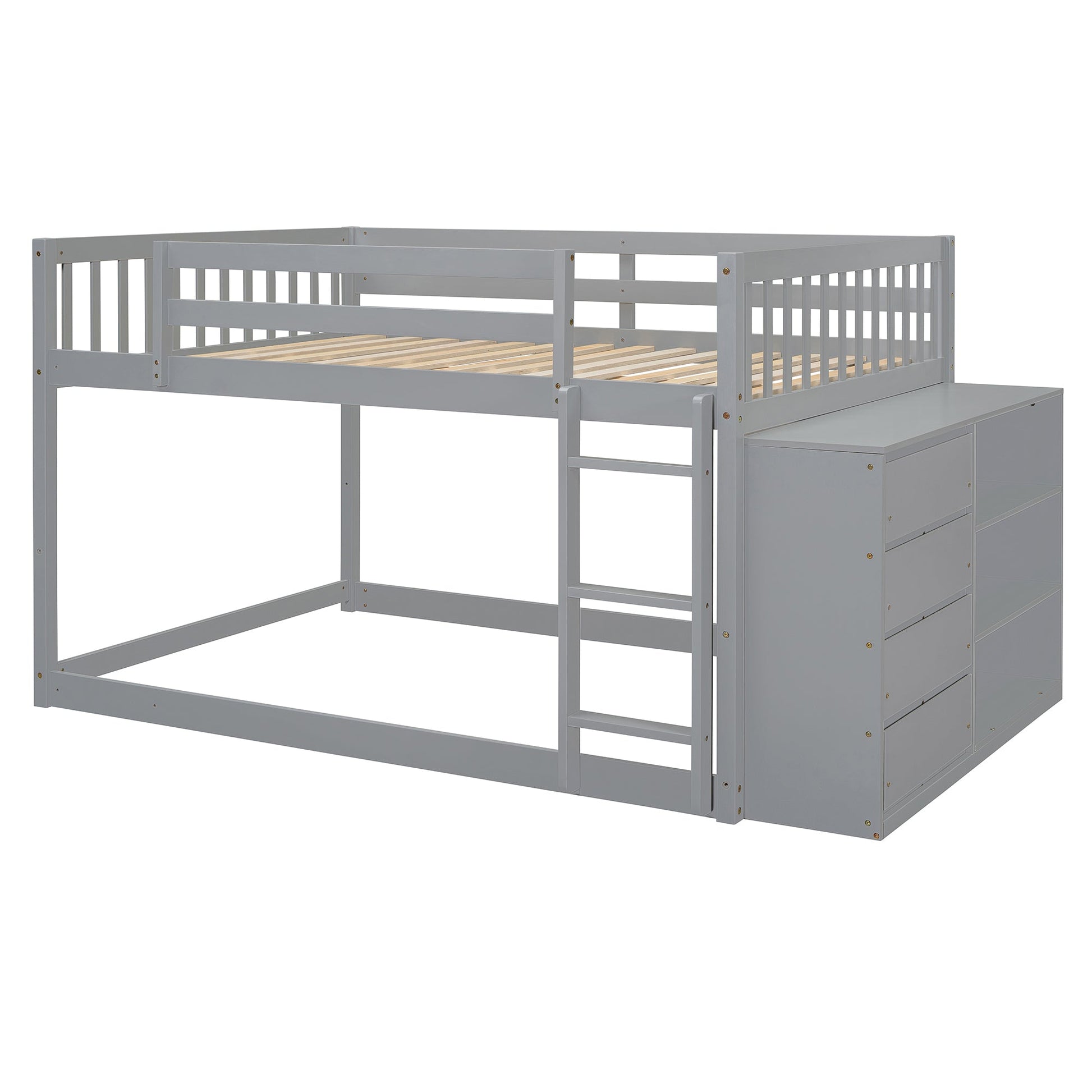 Rachel Full over Full Bunk Bed with 4 Drawers and 3 Shelves-Gray