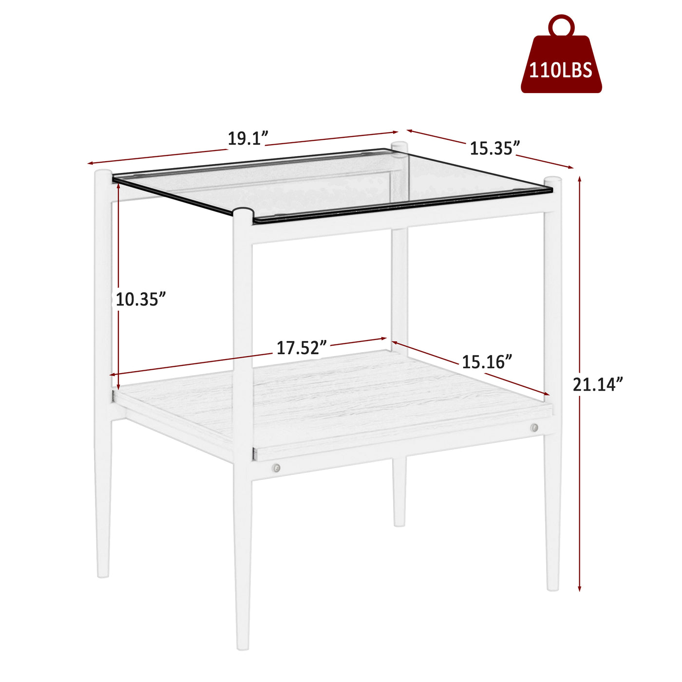 Langston Modern Side Tables with Glass Top (Set of 2)