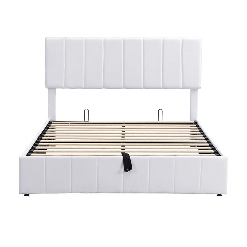 Destiny Queen size Upholstered Platform bed with a Hydraulic Storage System - White