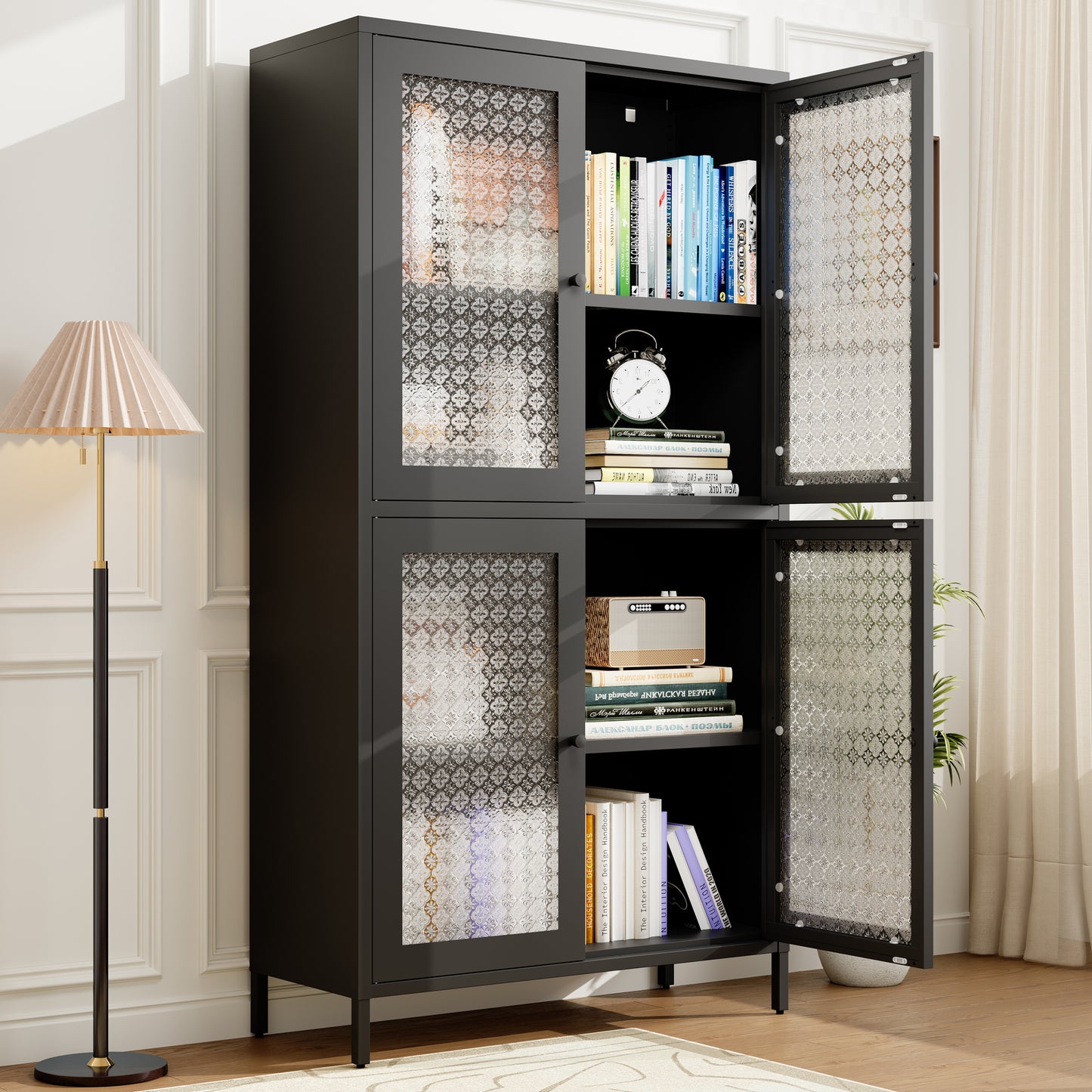 Shelton Modern Steel 4-Shelf Bookcase Cabinet, Black