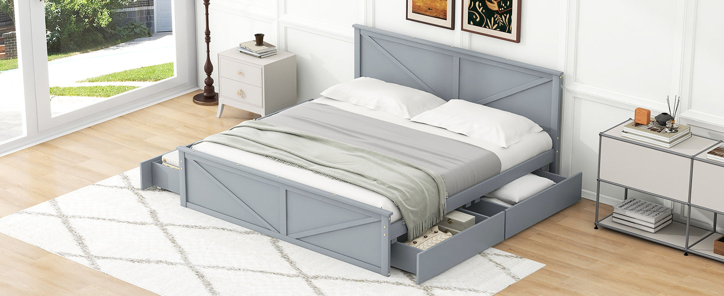 Rita King Size Platform Storage Bed with 4 Drawers - Gray