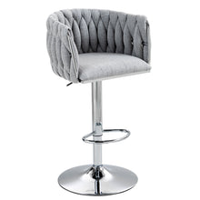 Stylish Gray Fabric 360 Swivel Bar Stools with Woven Back and Adjustable Height Set of 2 Grey