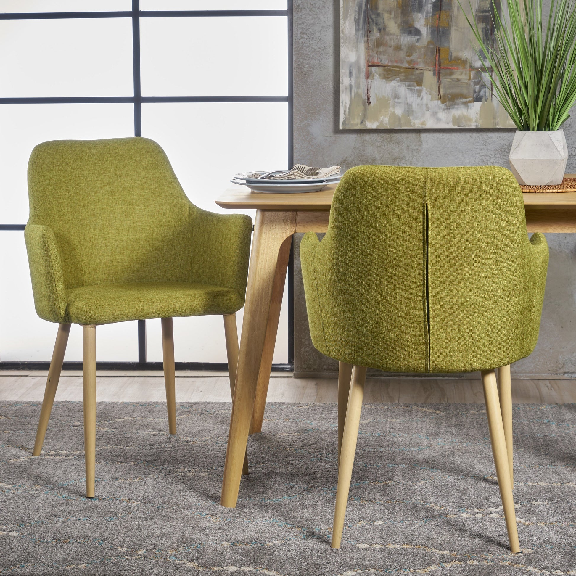 Vespera Mid-Century Modern Fabric Dining Armchairs Set of 2 Forest Green